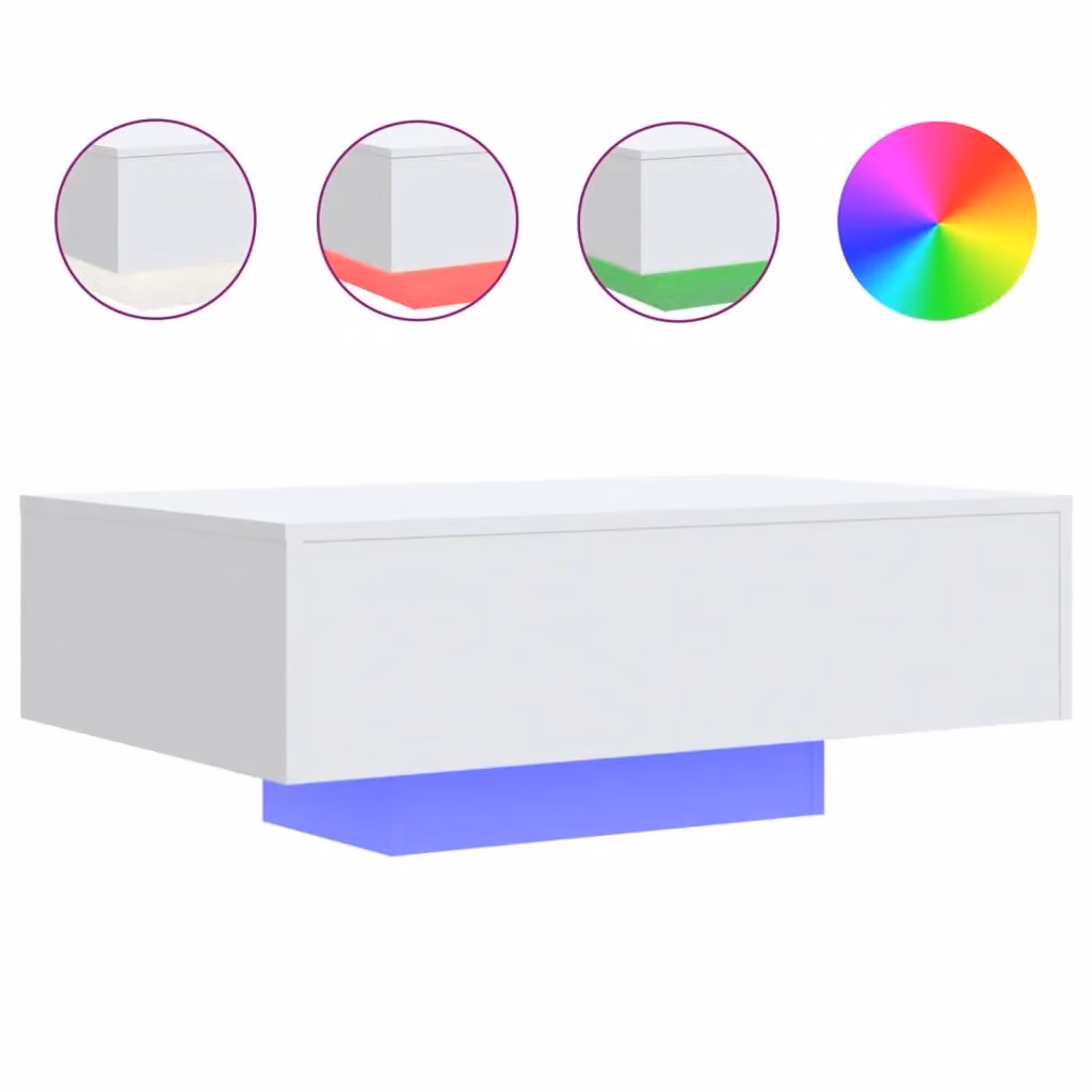 Berkfield Home Modern White Glossy Coffee Table with LED Lights W/D/H: 85 x 55 x 31 cm – 2