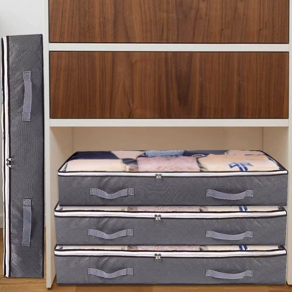 EONLION 2-Piece Large Underbed Storage Bags in Grey with Handles – 4