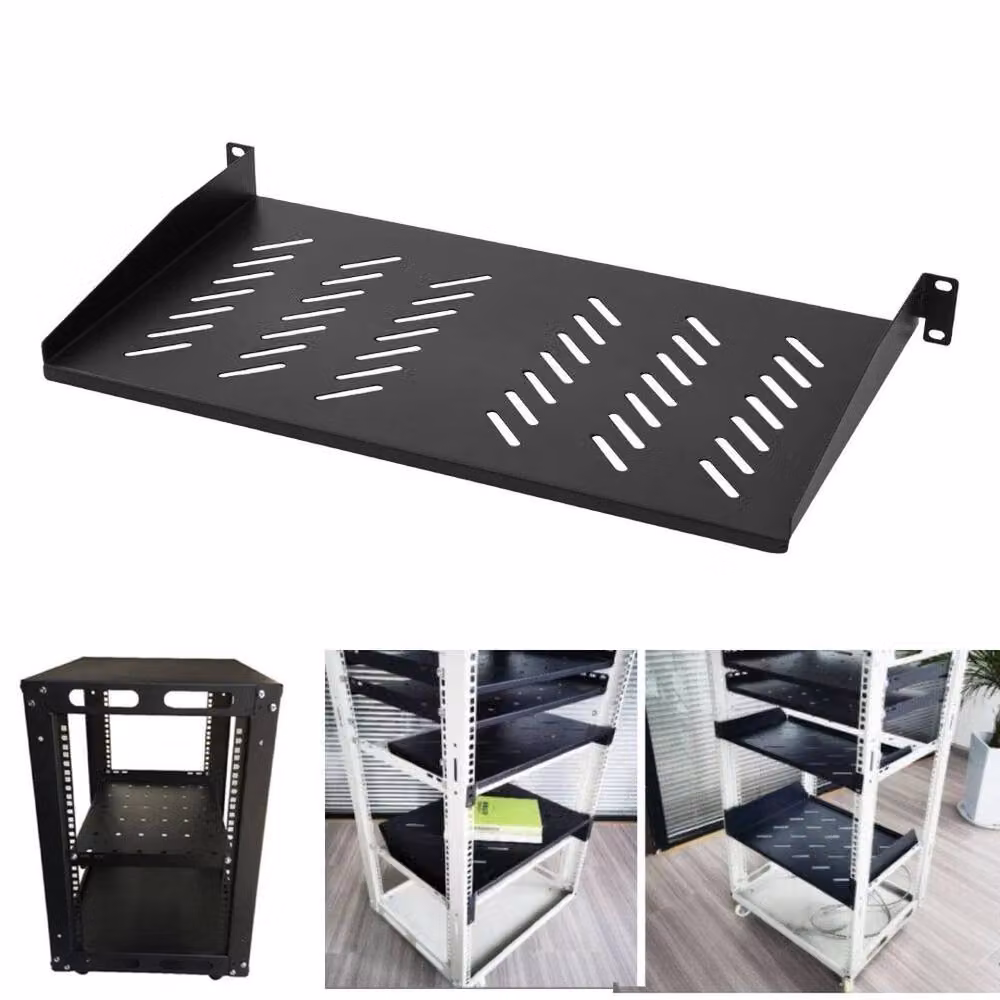 PAWNORA 1U Modem Rack Mount Shelf, Black, 25cm – 3
