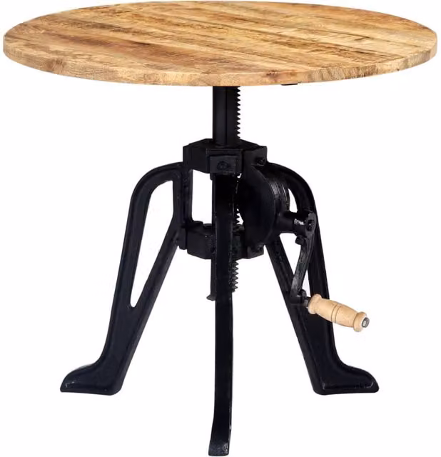 Berkfield Home Height Adjustable Side Table in Brown Solid Mango Wood and Cast Iron, W/D/H: 60 x 60 x 46-63 cm – 1