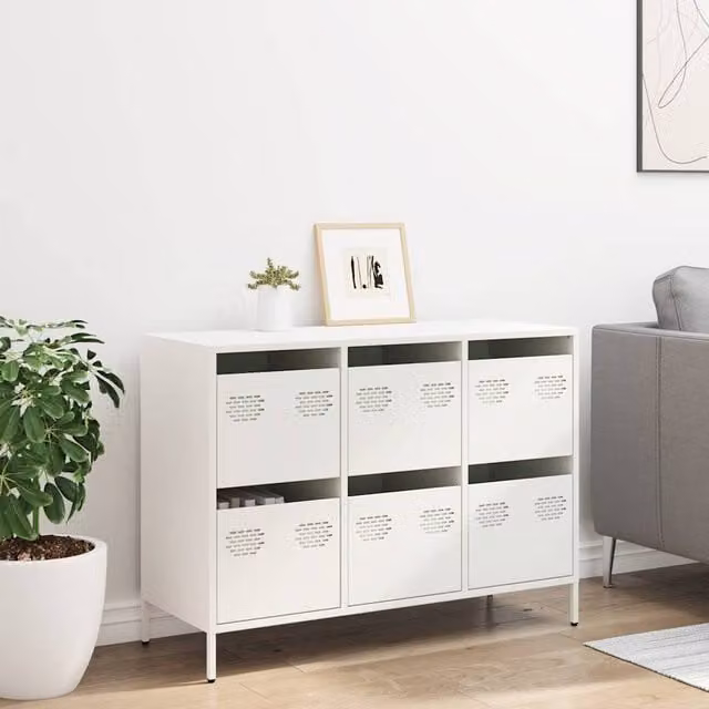 Berkfield Home White Matt Steel Sideboard W/D/H: 101.5 x 39 x 73.5 cm