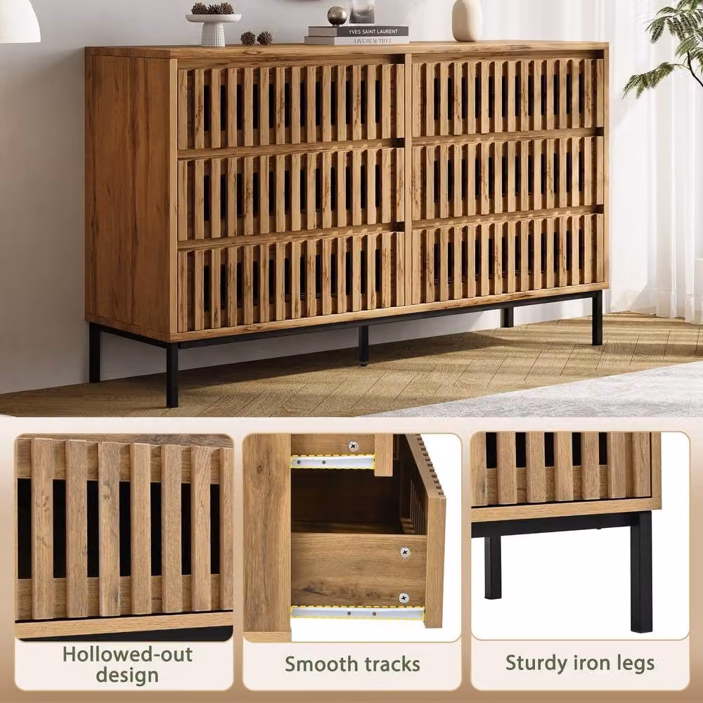 Merax Modern 6 Drawer Wooden Chest of Drawers with Metal Legs in Brown and Black, W/D/H: 120 x 40 x 81 cm – 4