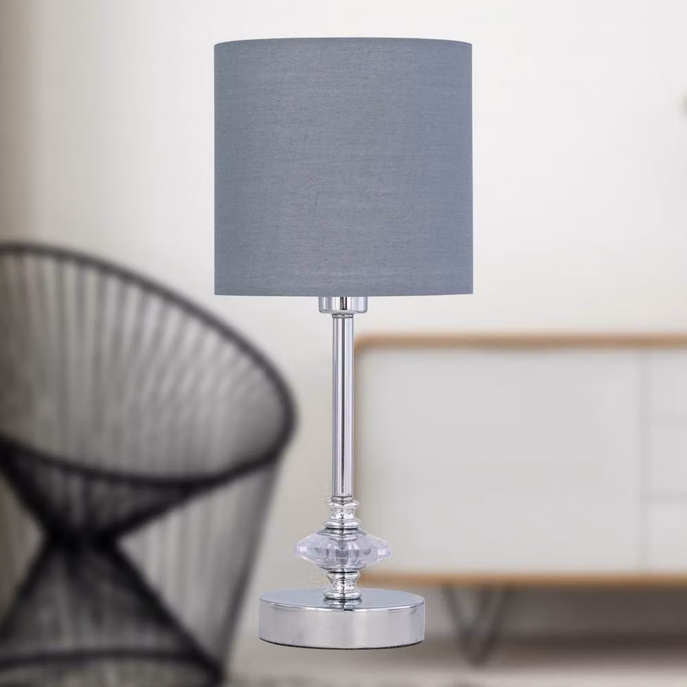 First Choice Lighting Chrome Jewelled Table Lamp with Grey Cotton Shade in Silver – 3