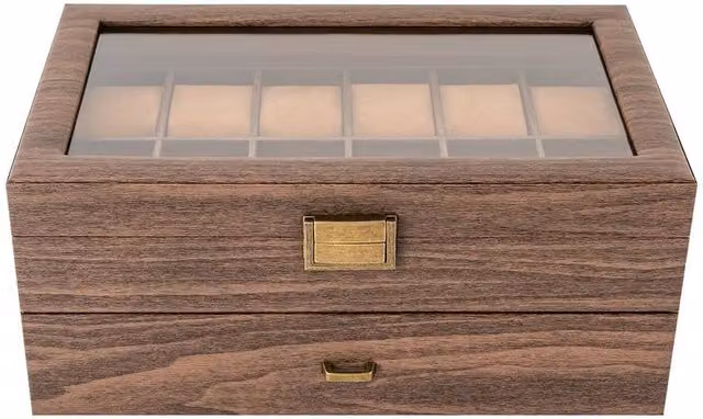 PAWNORA Wood Grain Display Case Organizer Box in Brown