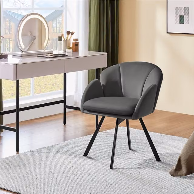 Yaheetech Modern Vanity Armchair with Swivel Seat and Armrests in Grey