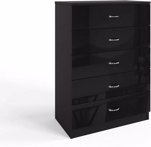 SPETLEK Black High Gloss 5 Drawer Tall Chest of Drawers