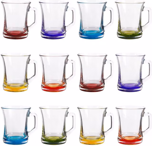 LAV Zen+ Coloured Base Glass Coffee Mugs, Multicolour, 225ml, Pack of 12 – 1