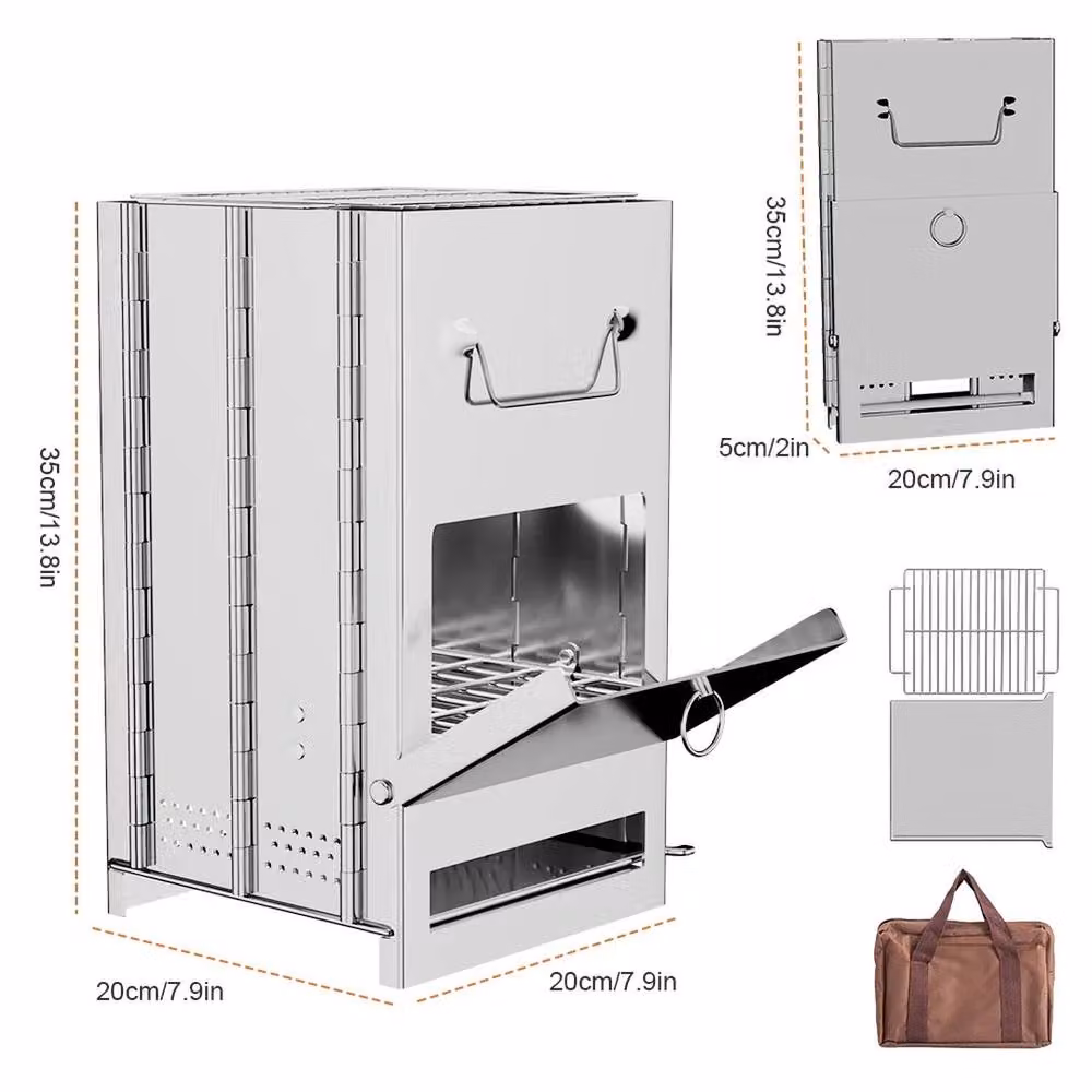 FLAVORA Portable Folding Stainless Steel Outdoor Tabletop Wood Stove in Silver, W/D/H: 35 x 20 x 20 cm – 2