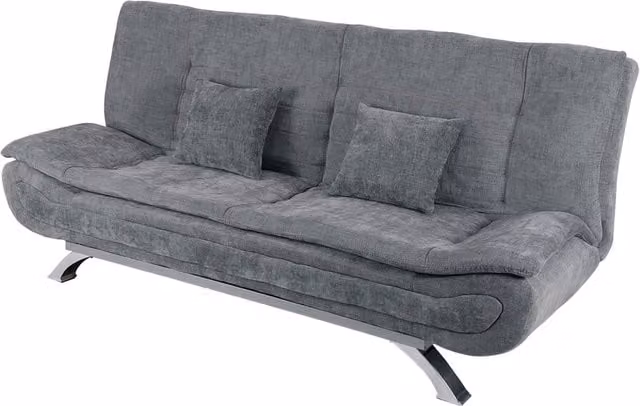 HomeScape 2-Seat Convertible Click-Clack Sofa Bed in Grey Linen Fabric with Scatter Cushions