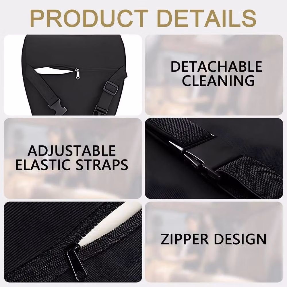 VOGREX Black Contoured Memory Foam Lumbar Support Cushion for Car, Office or Wheelchair with Removable Machine Washable Knit Cover – 3