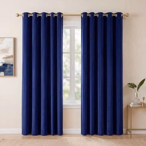 MARLOW Blue Velvet Blackout Eyelet Curtains, 2 Panels, W: 168 cm, D: 229 cm – 1