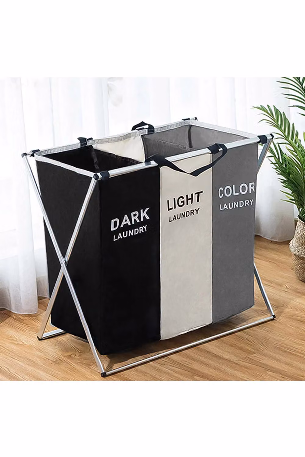 H&O Direct 3-Section Foldable Laundry Basket in Multicolour – 2