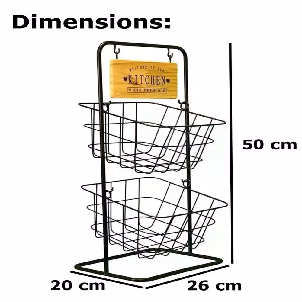 SPETLEK 2-Tier Metal Fruit Basket in Black Vintage Kitchen Storage – 2