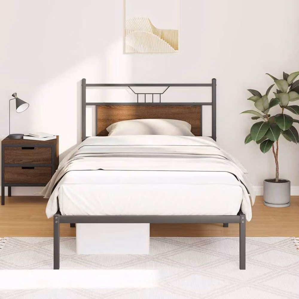 Berkfield Home Brown Oak Bed Frame in Engineered Wood, W/D/H: 100 x 200 cm – 2