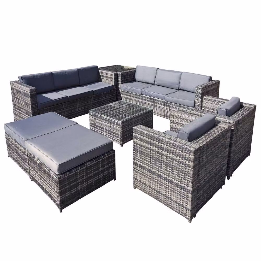Oseasons Malta 10 Seat U-Shape Rattan Garden Set in Walnut Grey with 2 Brown Footstools – 2