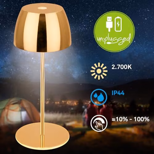 Briloner Mini LED Wireless Table Lamp with Touch Dimming, Rechargeable Battery and Interchangeable Light Source, Shiny Gold, D/H: 8 x 20 cm – 5