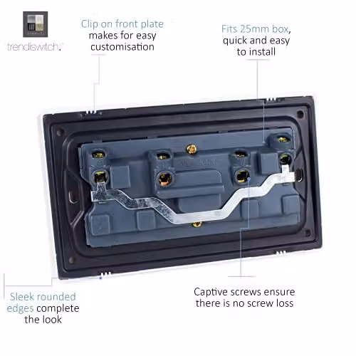 Trendi Switch 2 Gang 13 Amp Flush Socket in Grey – 5