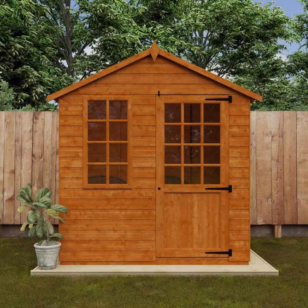 Buttercup Farm Simple Summer Room 12mm Shed in Burnt Orange and Grey, Solid Wood Gable Design, W: 152.4 cm, D: 145.0 cm, H: 236.7 cm – 2
