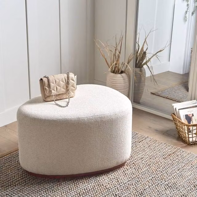 Wyld and Coco Light Beige Fabric Pouffe