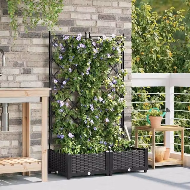 Berkfield Home Durable Garden Planter with Trellis, 2 Pack, Black, W: 80 cm, D: 40 cm, H: 125.5 cm