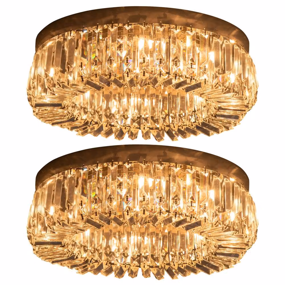 HOMCOM Set of 2 Crystal Ceiling Lights with Stainless Steel Base in Silver – 2