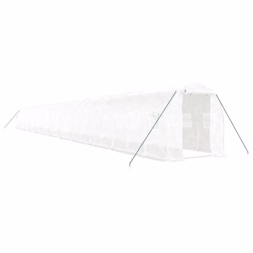 vidaXL Greenhouse with Steel Frame in White, 48m2, W/D/H: 24 x 2 x 2 m