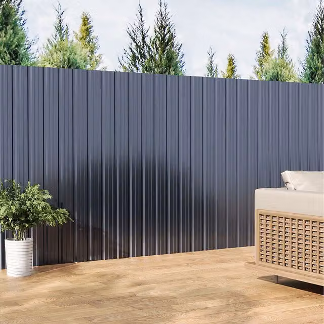 Komore Set of 6 Anthracite Grey Corrugated Steel Enamel Sheets, Length: 129 cm