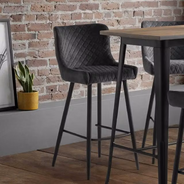netfurniture Richmond Modern Upholstered Bar Stool with Metal Frame in Grey