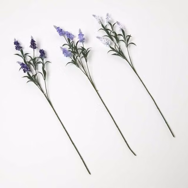 Homescapes Artificial Lavender Spray Single Stem Set of 3, Height: 68 cm, Green, Purple and White