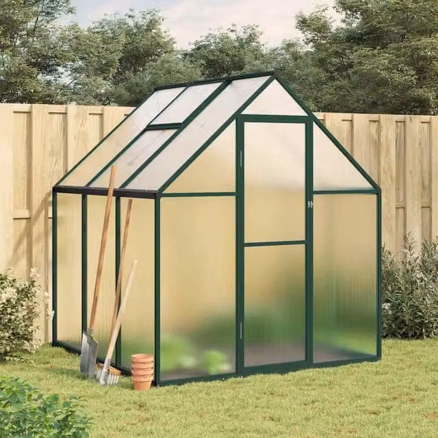 Berkfield Home Aluminium Greenhouse with Polycarbonate Panels and Base Frame, Green, W/D/H: 169 x 169 x 195 cm – 1