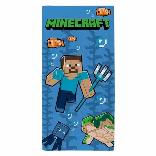 Dreamtex Minecraft Trident Printed Beach Towel in Blue and Multicolour, W/H: 70 x 140 cm – 1