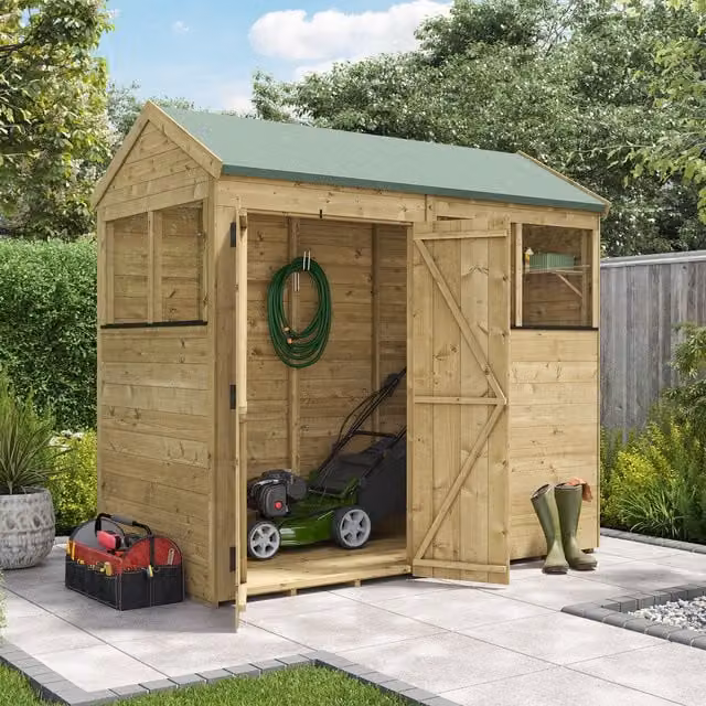 BillyOh Switch Tongue and Groove Apex Wooden Shed with Window, Brown, W: 244 cm, D: 122 cm, H: 185 cm