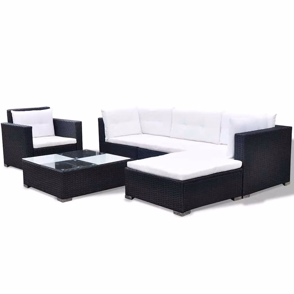 Berkfield Home 6 Piece Black Poly Rattan Garden Lounge Set with Cushions – 3