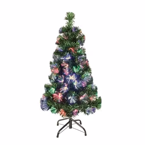 The Christmas Workshop 4ft Fibre Optic Artificial Indoor Christmas Tree in Green with Multicolour Lights, H 120 cm x W 13 cm x D 13 cm