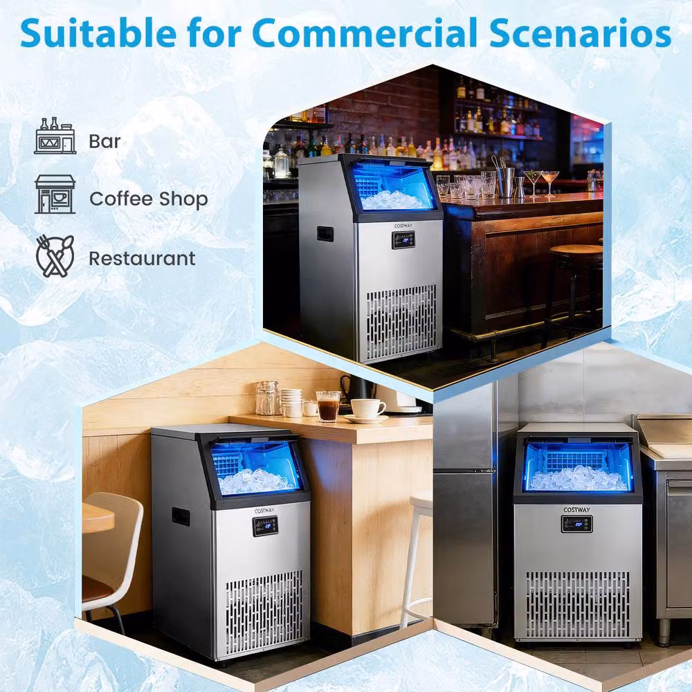 Costway Commercial Ice Maker in Silver with 54 kg/24h Production and 16 kg Storage Capacity – 6