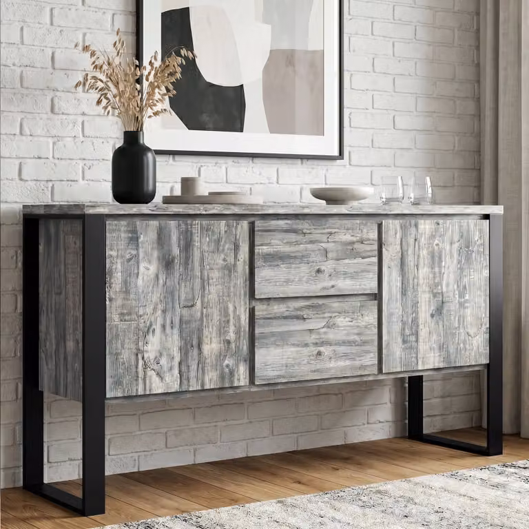 Millwright Grey and Black Industrial 2 Door Sideboard with 2 Drawers W: 150 cm, H: 80 cm, D: 40 cm