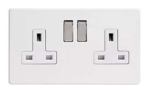 Varilight Premium White Steel 2-Gang Flush Socket, H x W x D: 8.6 x 14.7 x 3.2 cm