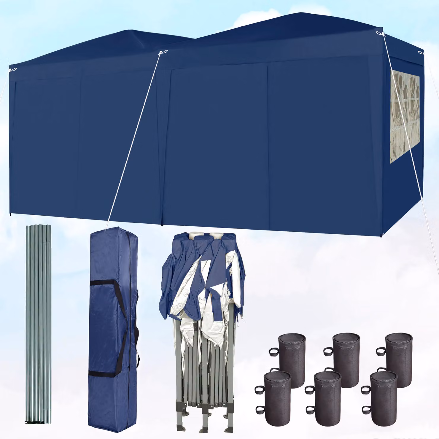 MCC Direct Blue Pop Up Gazebo with Removable Sides, Windows and Storage Bag, W: 300 cm, D: 300 cm, H: 255 cm – 4
