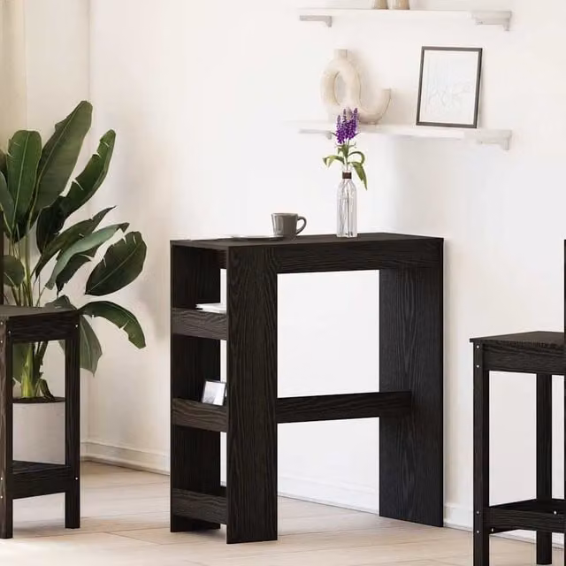 Berkfield Home Bar Table with Racks in Black Oak, W: 90 cm, D: 40 cm, H: 103.5 cm – 1