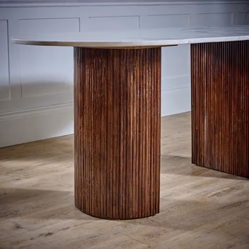 Indian Hub Opal Rectangular Dining Table with White Marble Top and Mango Wood Base, W: 170 cm, D: 85 cm, H: 76 cm – 4