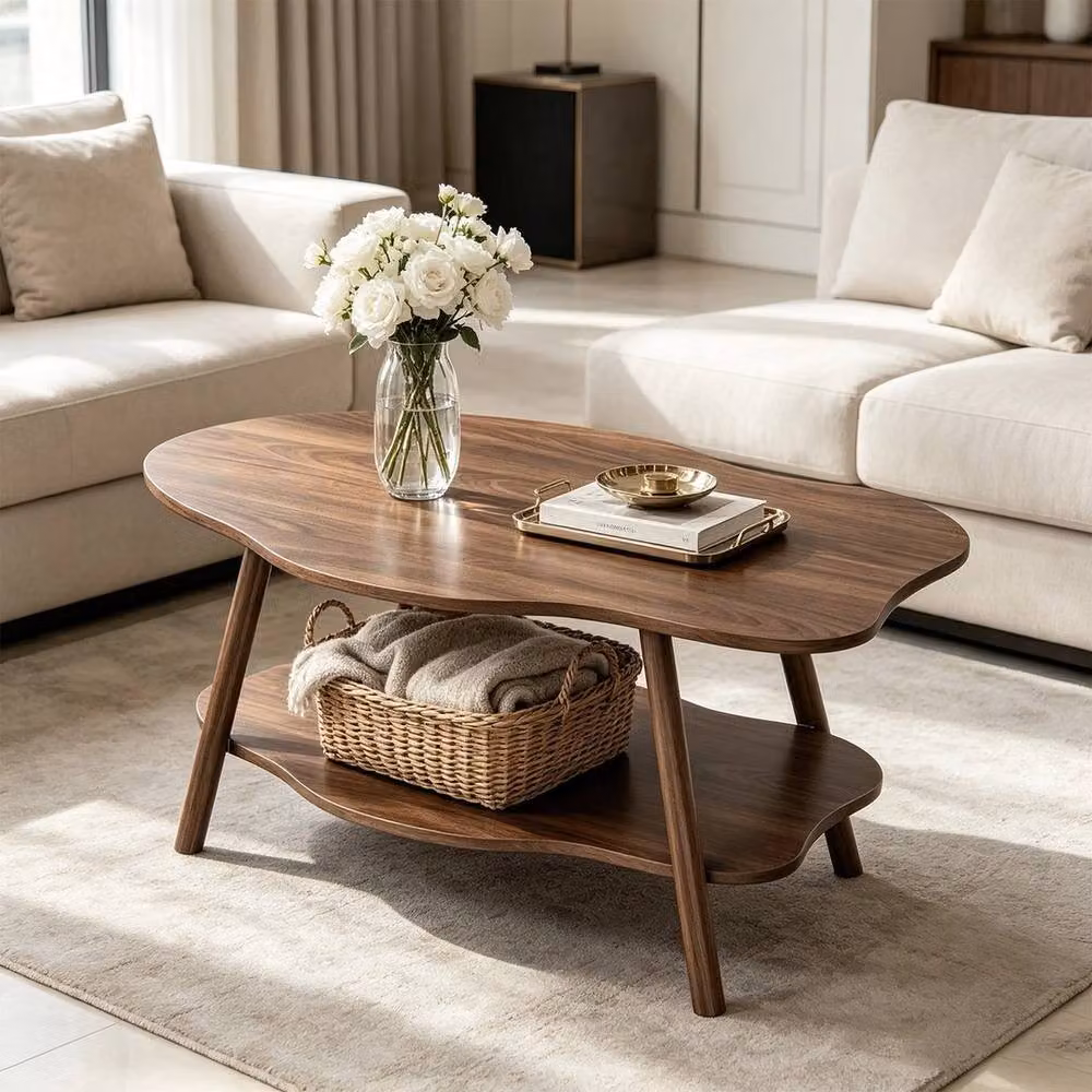 VOGREX Modern 2-Tier Rectangular Living Room Coffee Table with Storage Shelf in Brown, W/D/H: 50 x 40 x 40 cm – 2