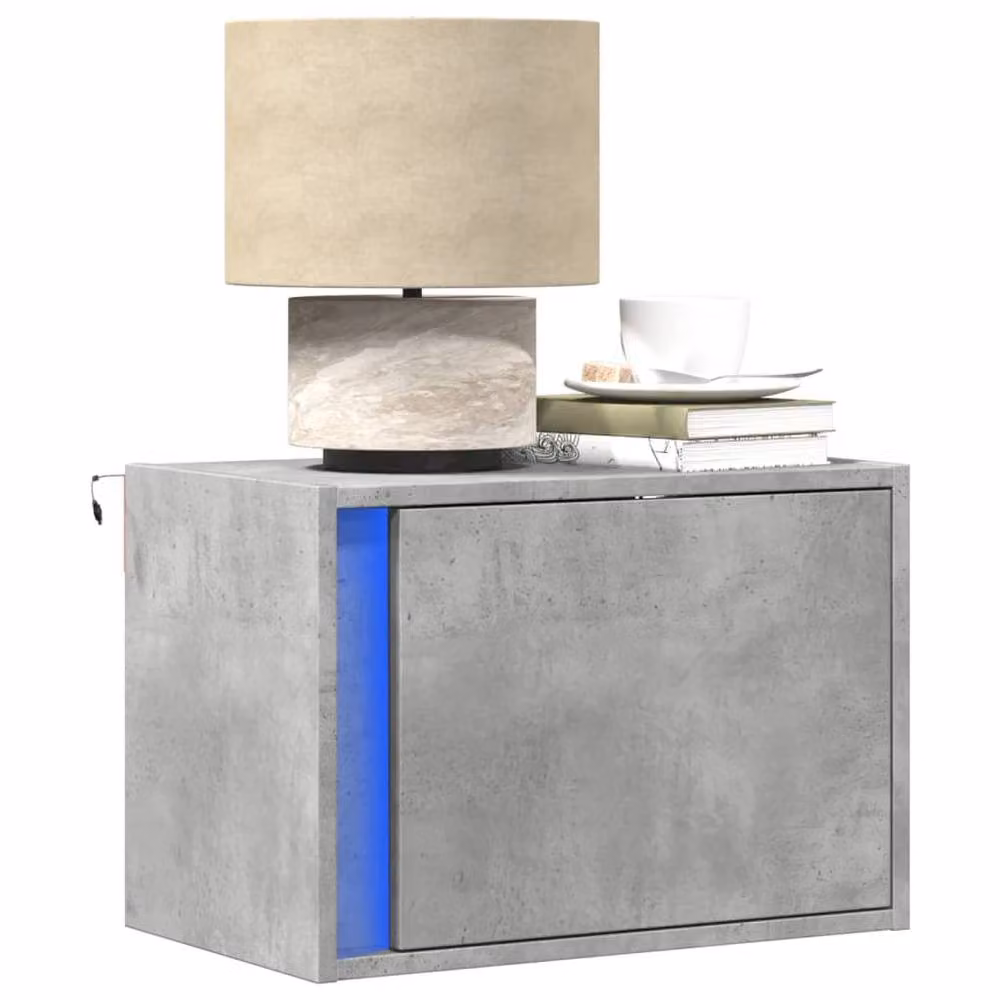 Berkfield Home Set of 2 Wall-mounted Bedside Cabinets with Integrated LED Lights in Grey – 2