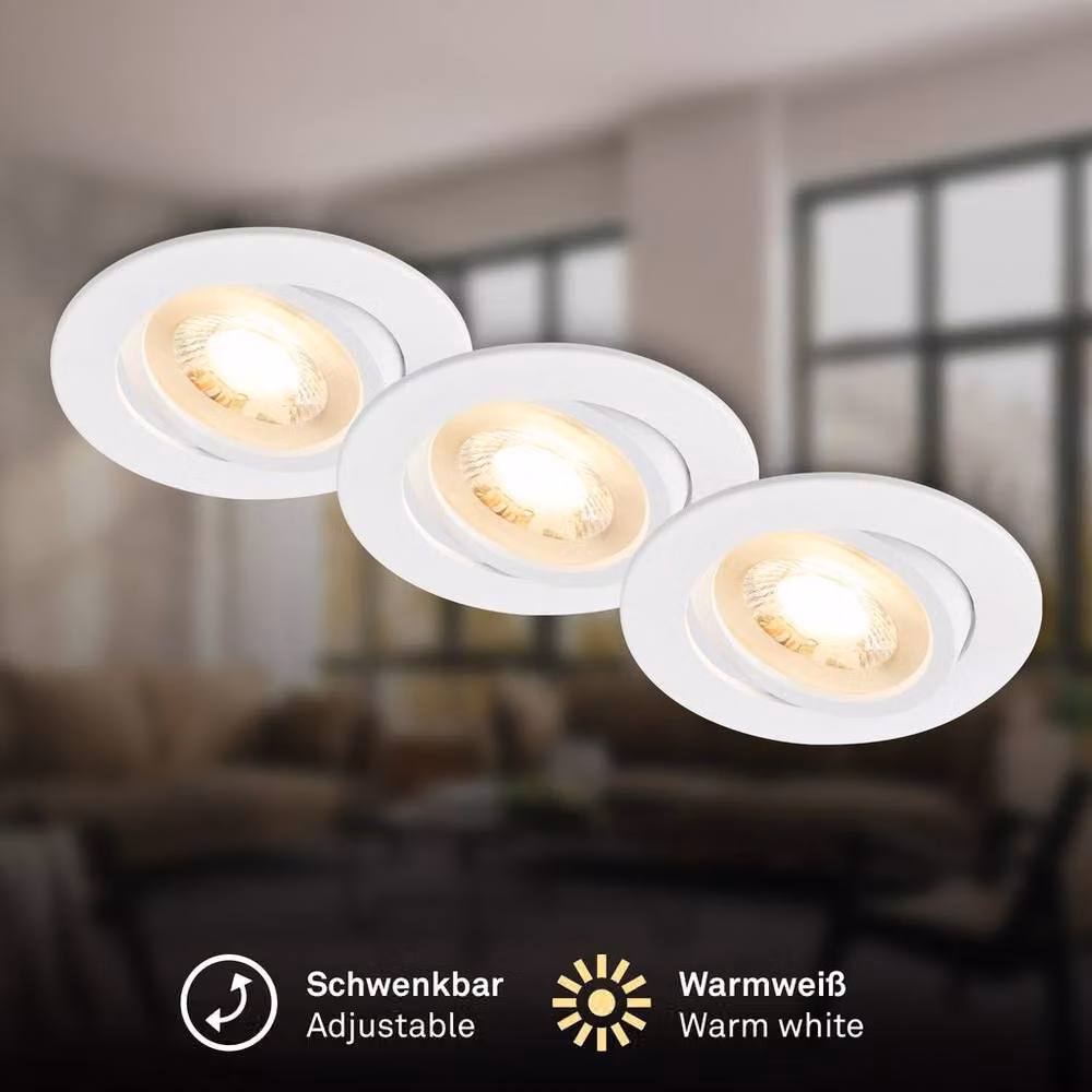 Briloner Set of 3 White Adjustable Recessed LED Downlights with Warm White GU10 Bulbs Included – 2
