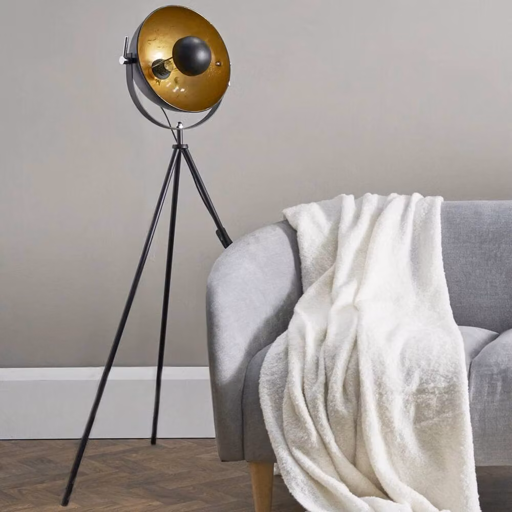 FORGEVIO Modern Metal Floor Lamp in Black and Gold/Brass – 3