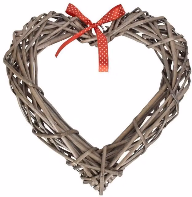 Red Hamper Small Heart Wreath with Red Dotted Ribbon in Brown Rattan