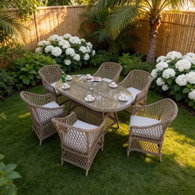 Furniture Maxi Provence Willow 6-Seater Rattan Garden Dining Set in Beige