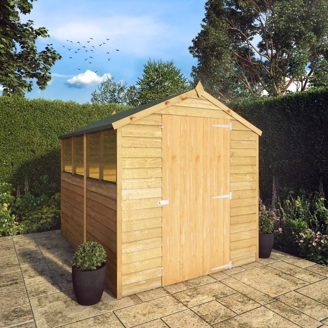 Mercia Brown Single Door Overlap Apex Wood Garden Shed with Windows, W: 243.84 cm, D: 235.0 cm, H: 198.6 cm – 4