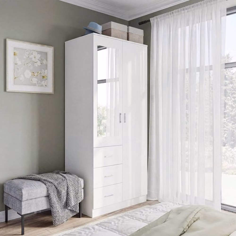 FORGEVIO Modern White 2-Door Wardrobe with Internal Drawers and Shelves, H: 180 cm – 2