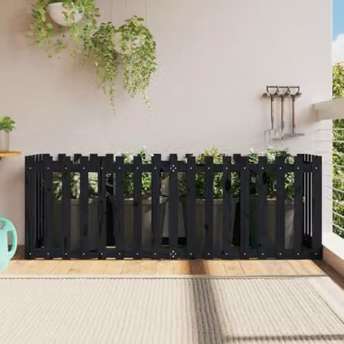 vidaXL Wooden Garden Raised Bed with Fence Design, Black, W: 200 cm, D: 50 cm, H: 70 cm – 2