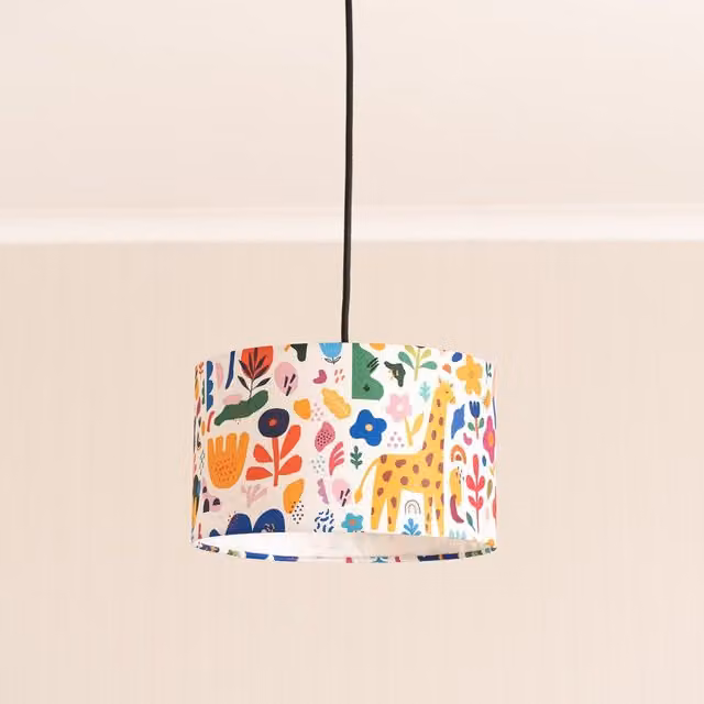 ValueLights Congo Bright Floral Easy Fit Ceiling Light Shade and LED Bulb in Multi Colour and White